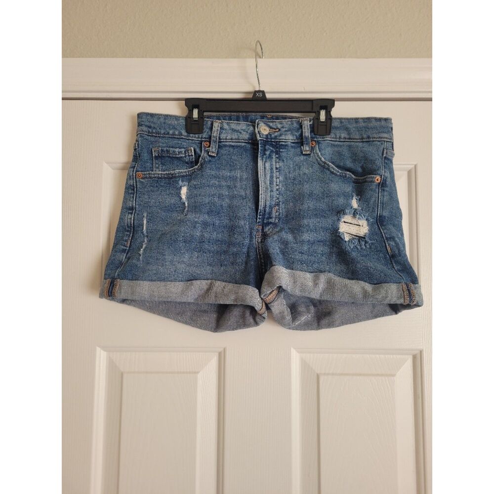 Old Navy High Rise O.G. Straight Denim Shorts Women's Size 12 Distressed Cuffed